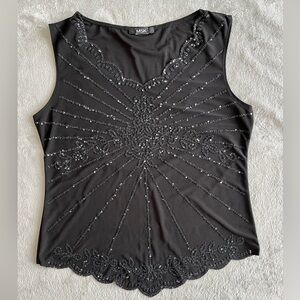 Msk Scalloped Beaded Sequin Sleeveless Black Dress Top Blouse Women’s Size M
